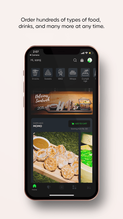Sweed mobile food listing screen